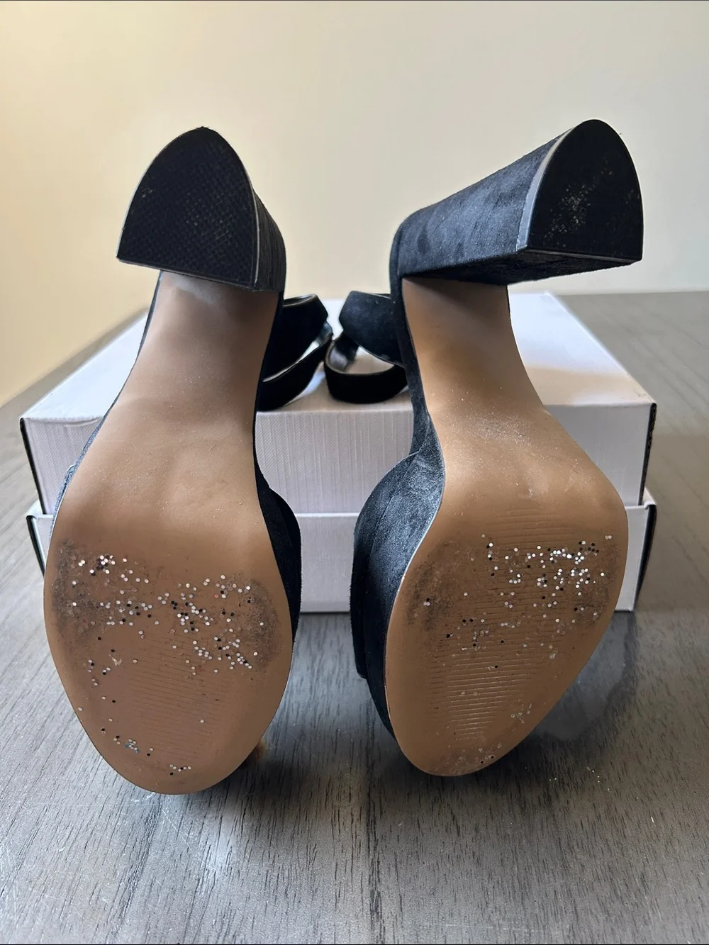 Steve Madden Black Suede Platform Block Heel Sandals